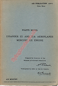 AP1582C Lysander III and IIIA aeroplanes Mercury XX engine